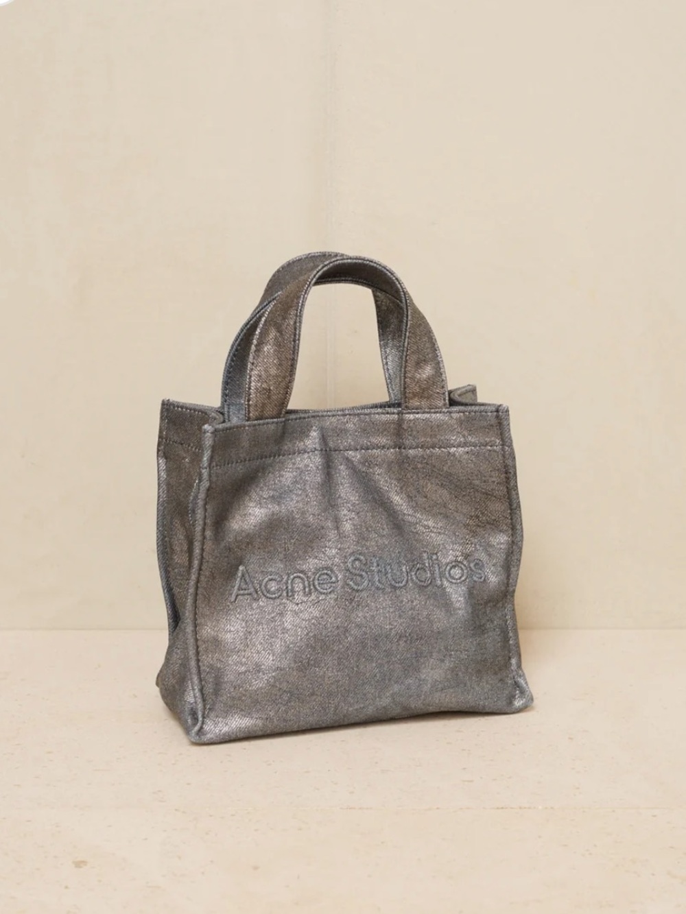 NWT ACNE STUDIOS Silver Coated Denim Mini Tote Bag